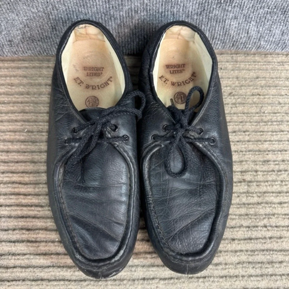 ET Wright Wright Lites Mens Black Leather Lace Up Moc Toe Oxfords Size 10.5 EW